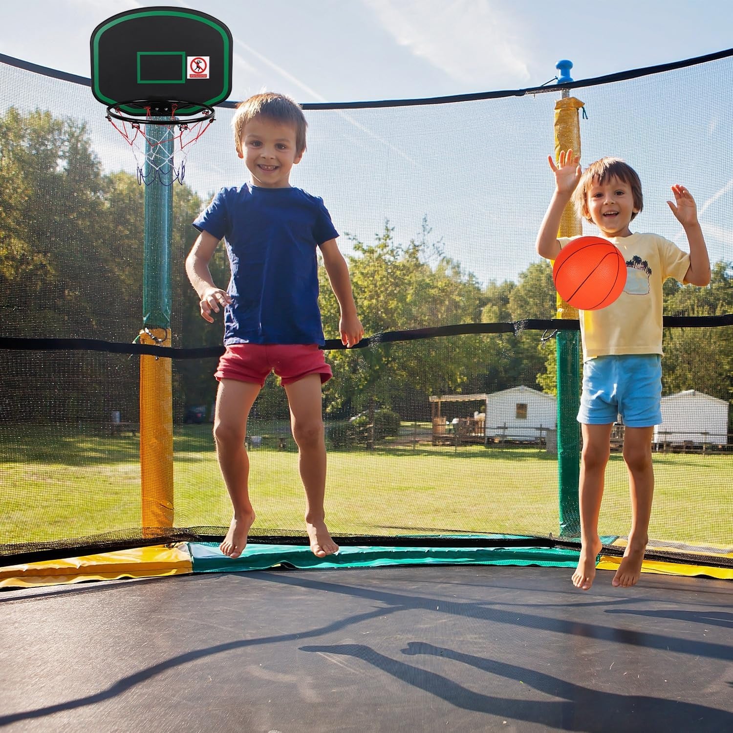 Trampoline Basketball Hoop, Easy to Install Trampoline Basketball Attachment with 2Pcs Mini Basketball & Pump Trampoline Accessories for Trampolines with Straight Pole of about 25Mm