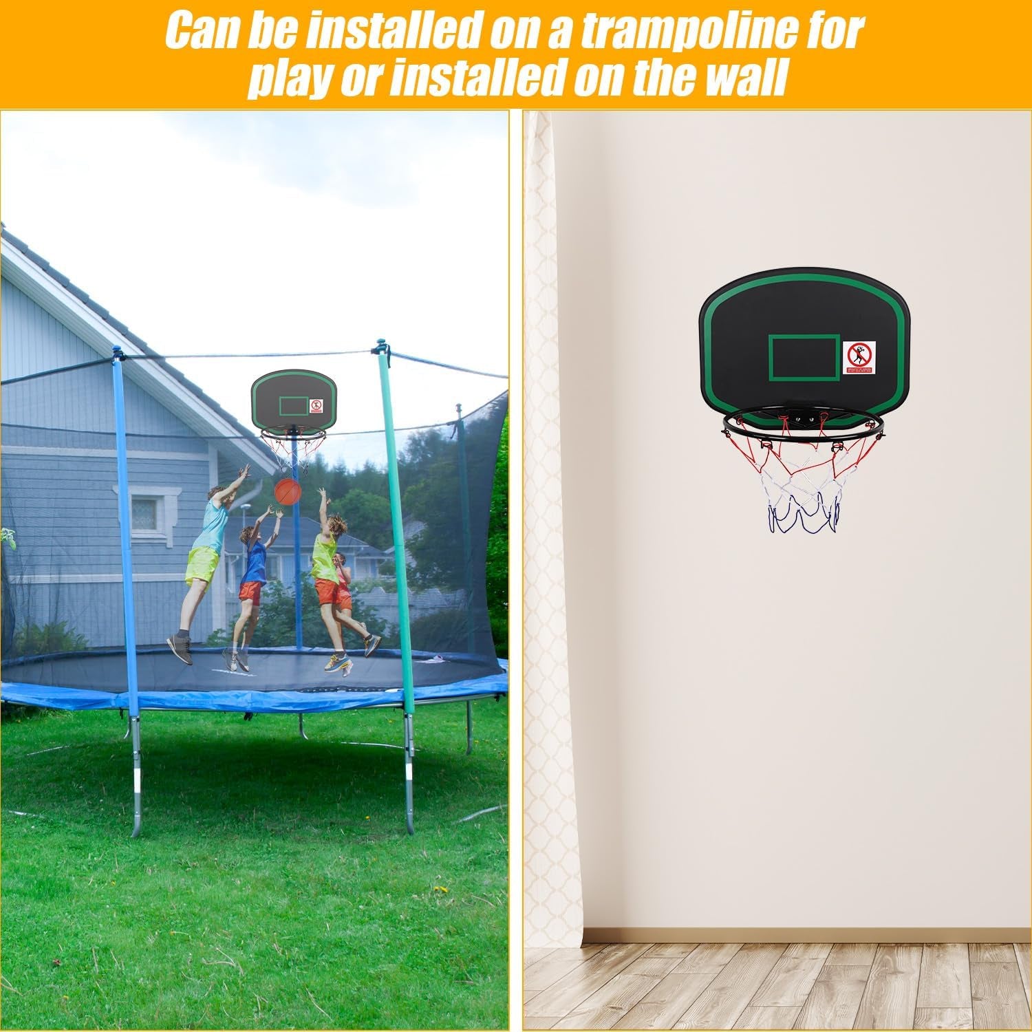 Trampoline Basketball Hoop, Easy to Install Trampoline Basketball Attachment with 2Pcs Mini Basketball & Pump Trampoline Accessories for Trampolines with Straight Pole of about 25Mm