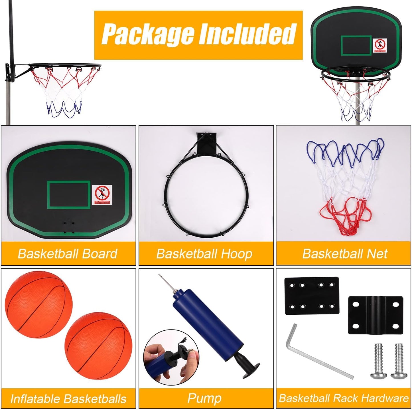 Trampoline Basketball Hoop, Easy to Install Trampoline Basketball Attachment with 2Pcs Mini Basketball & Pump Trampoline Accessories for Trampolines with Straight Pole of about 25Mm