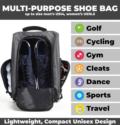 Golf Shoe Bag - Zippered Shoe Carrier Bags with Ventilation & outside Pocket for Socks, Tees, Etc. (Gray)
